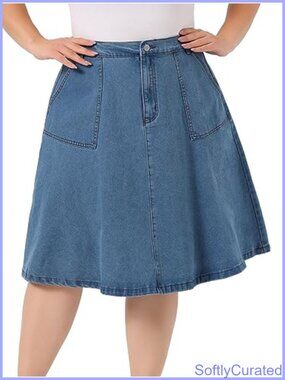 Plus Size Denim Midi Skirt A-Line Distressed Cut-Off Hem Casual